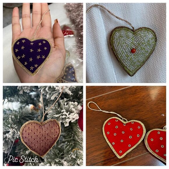Set of 10 Red/Purple Beaded Valentines Tree Ornaments - Picture 1 of 7